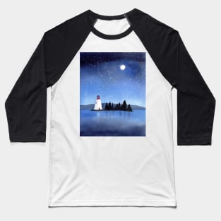 Lighthouse under a Star Sky Baseball T-Shirt